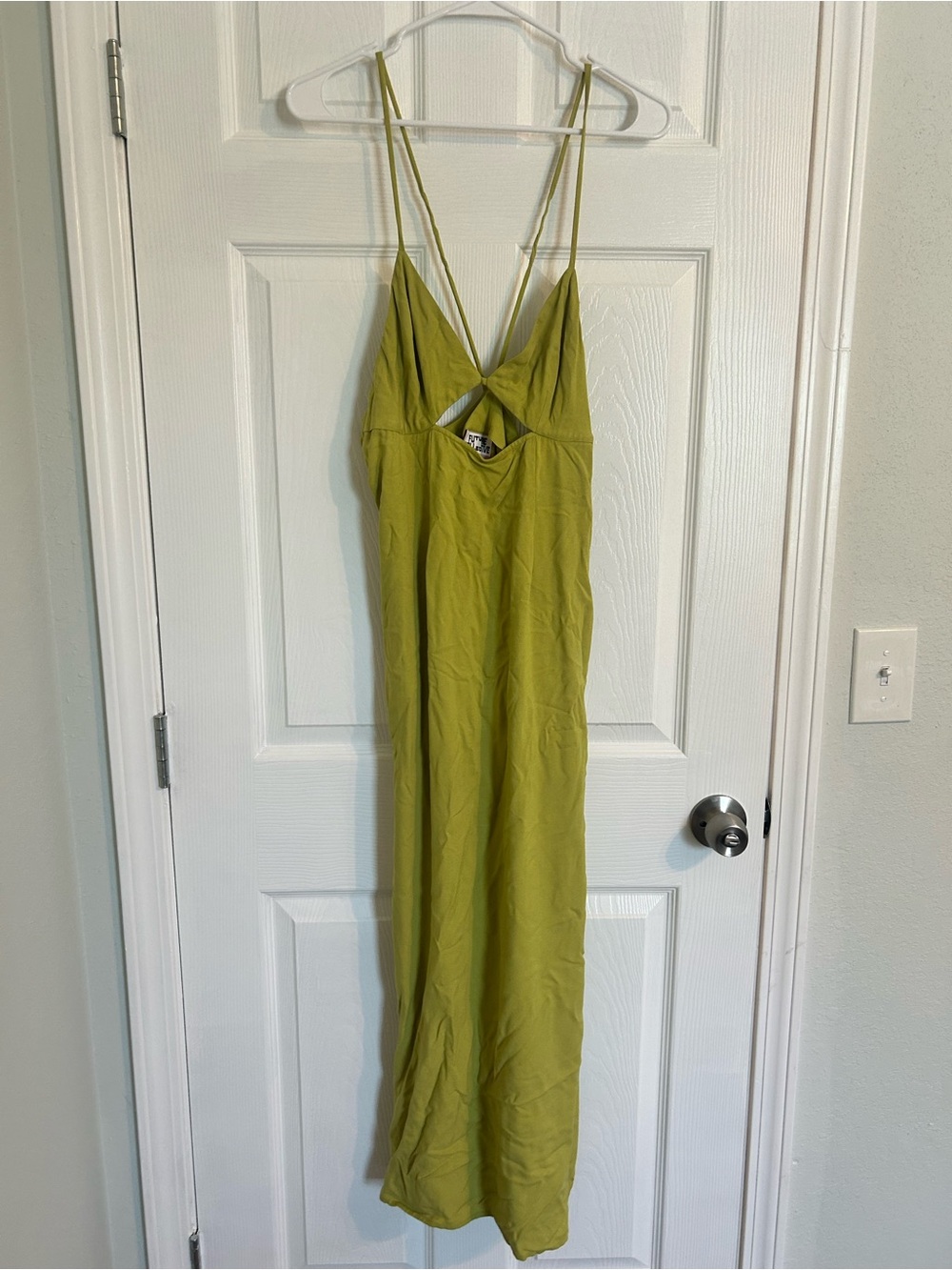 Future Collective Chartreuse Green Slip Maxi Dress with Spaghetti Straps